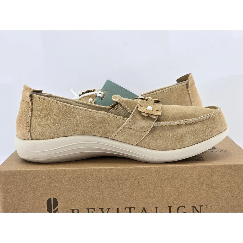Revitalign Siesta Flower Slip-On Women 8.5D Tan Suede Loafers -New